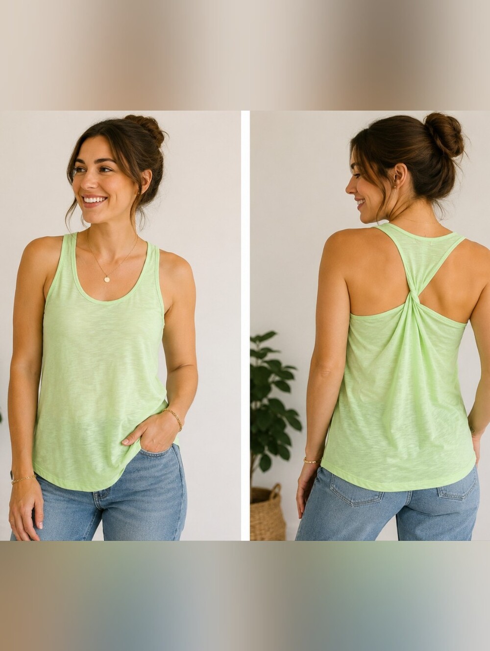 Fresh Produce Lime Green Twisted Racerback Tank Top Women’s M 100% Cotton